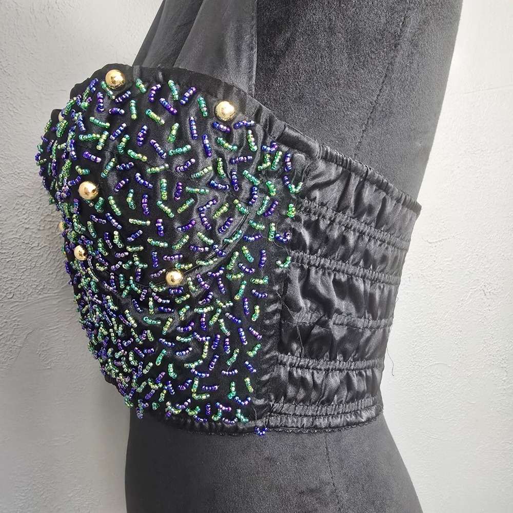 Victoria's Secret VTG Gold Label Black Corset Blue Green Beaded Bra Bustier Med - Picture 15 of 16
